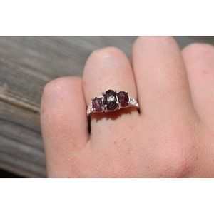 Ruby ring raw July birthstone three stone gift for wife daughter woman